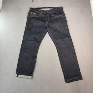 PLAC Selvedge Jeans Mens Dark Wash Berlin Slim Straight Raw Fits 34x27